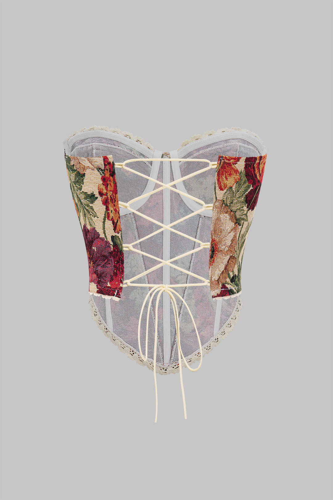 Vintage Watercolor Printed Jacquard Wrap Tie-Up Tube Top