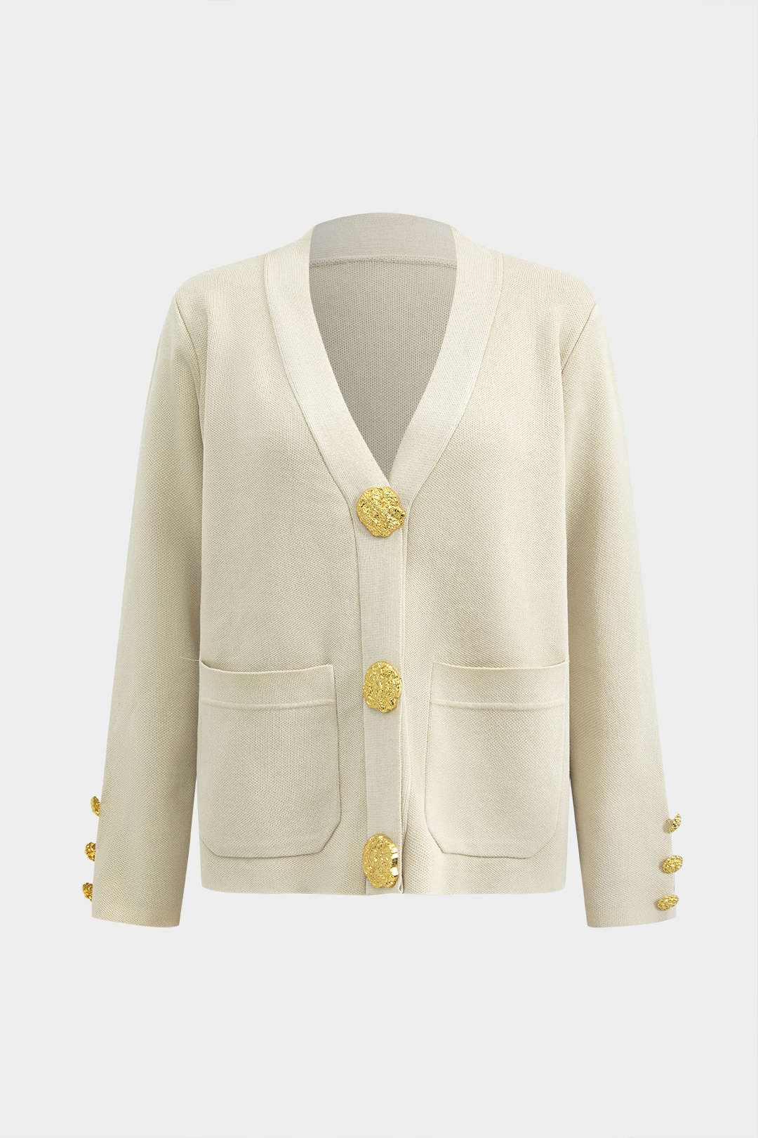 Button-Design Knit Cardigan and Wide-Leg Pants Set