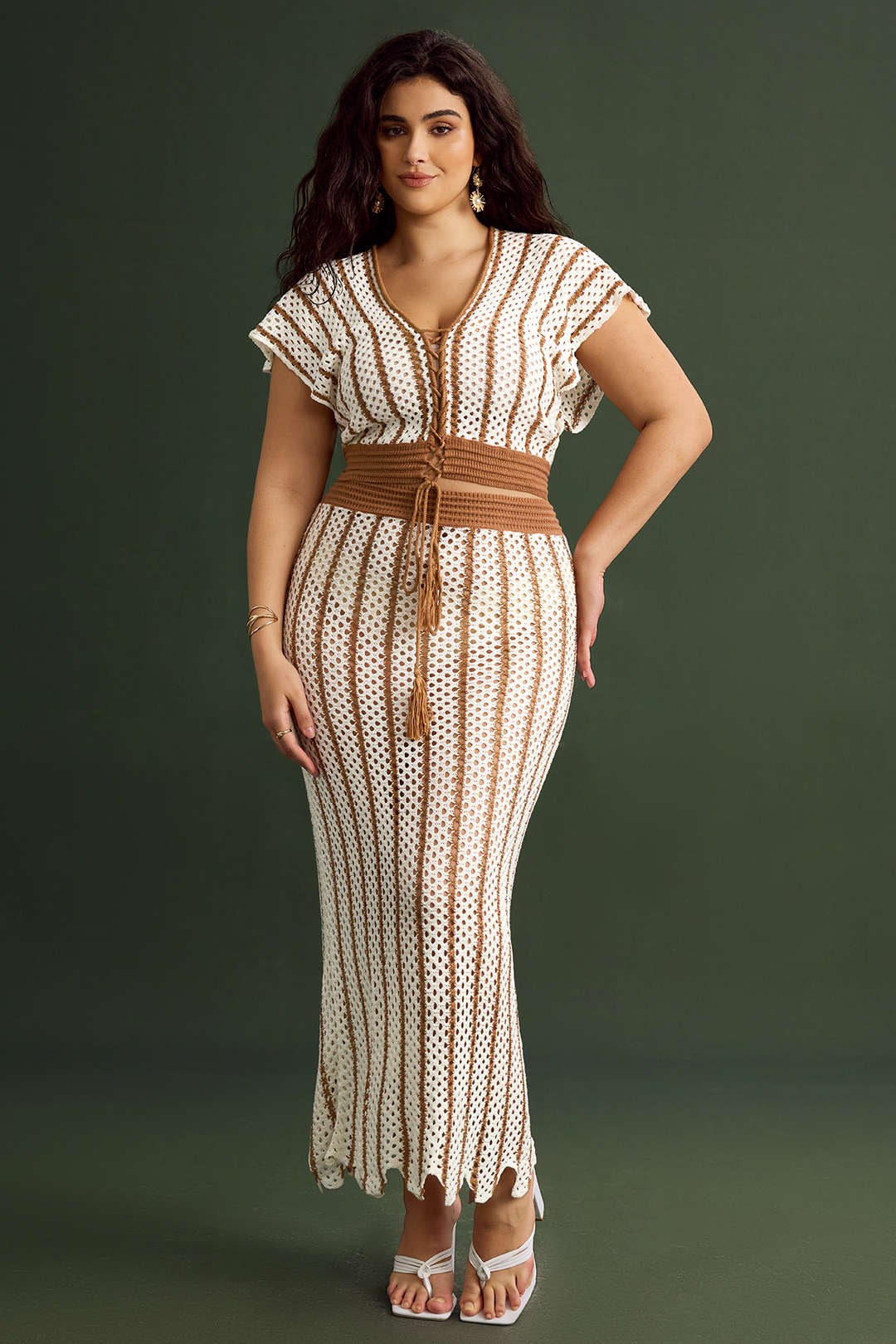 Plus Size High Waist Striped Knit Skirt