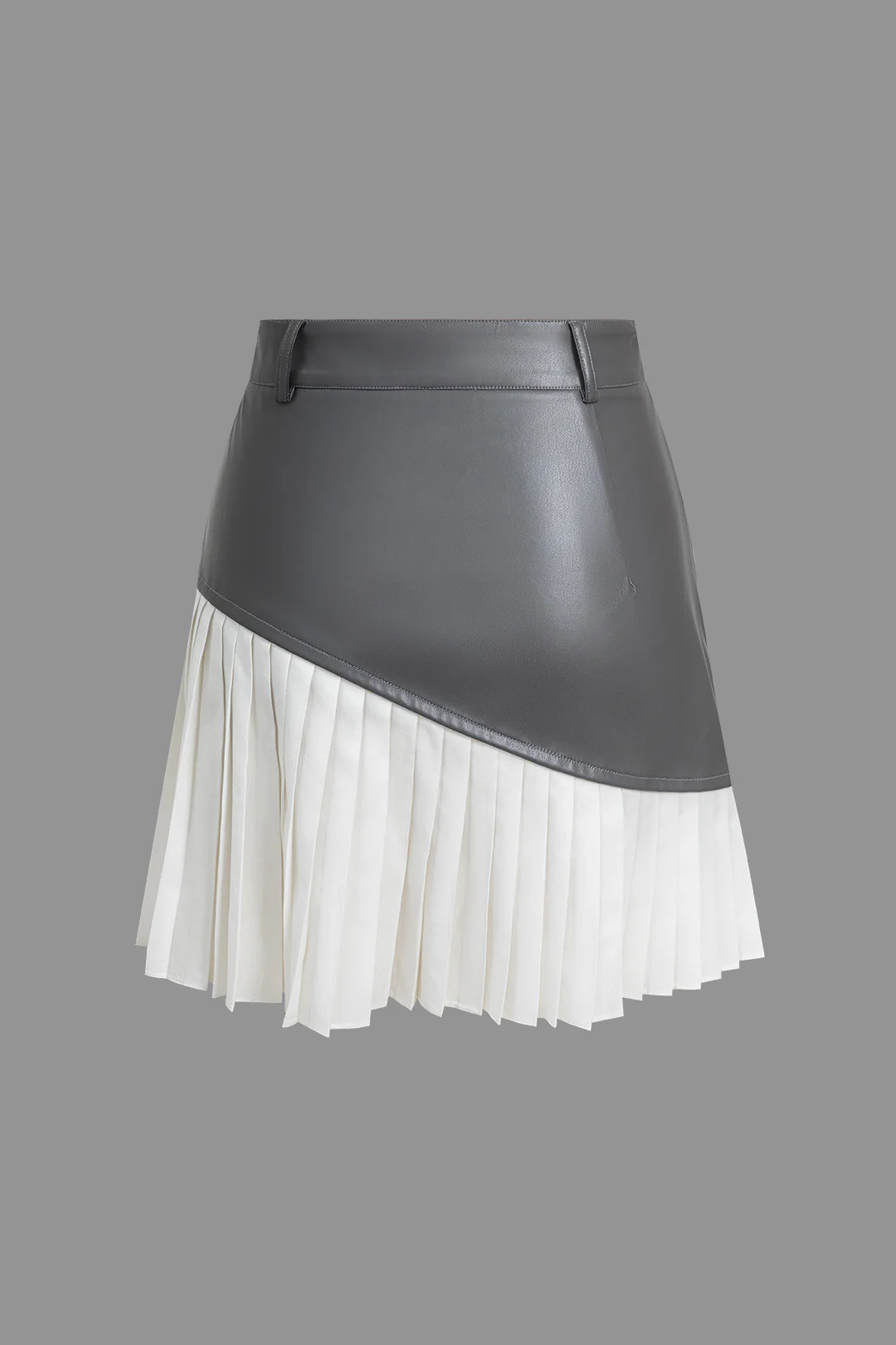 Color Block Faux Leather Pleated Asymmetrical Skirt