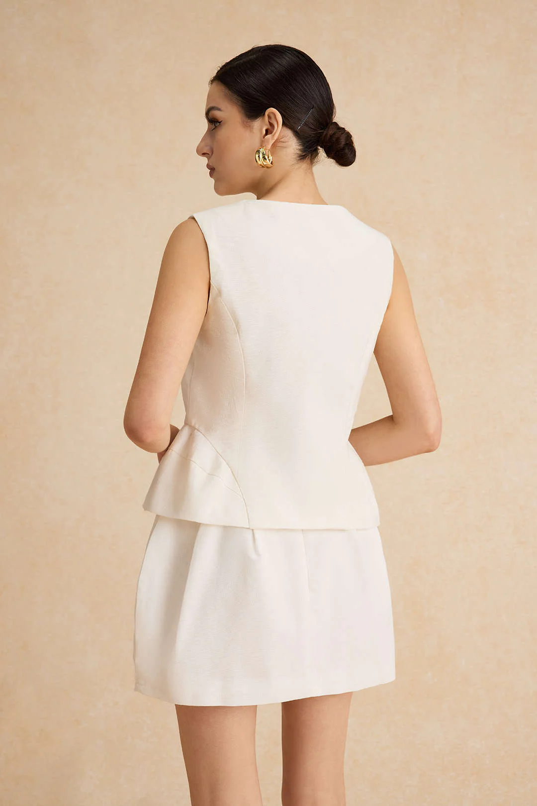 Linen Ruched Zipper Skirt