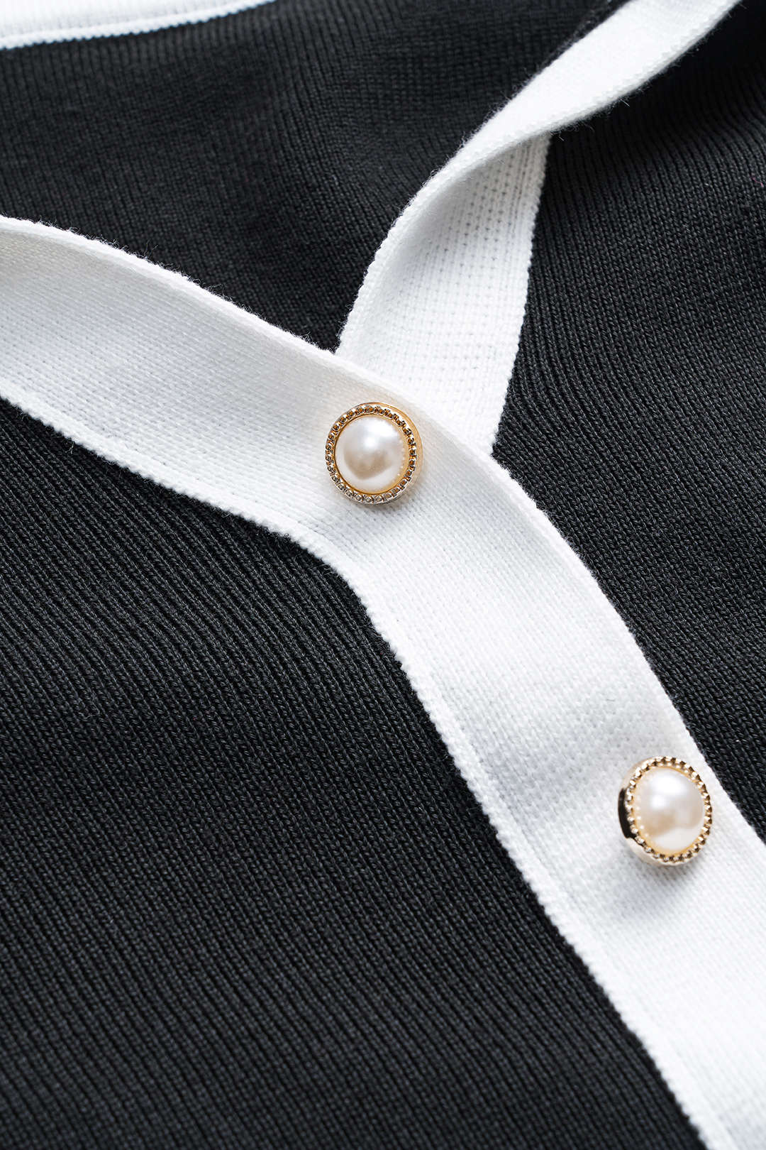 Contrasting Knit Ruffled Button Bell-Sleeve Dress