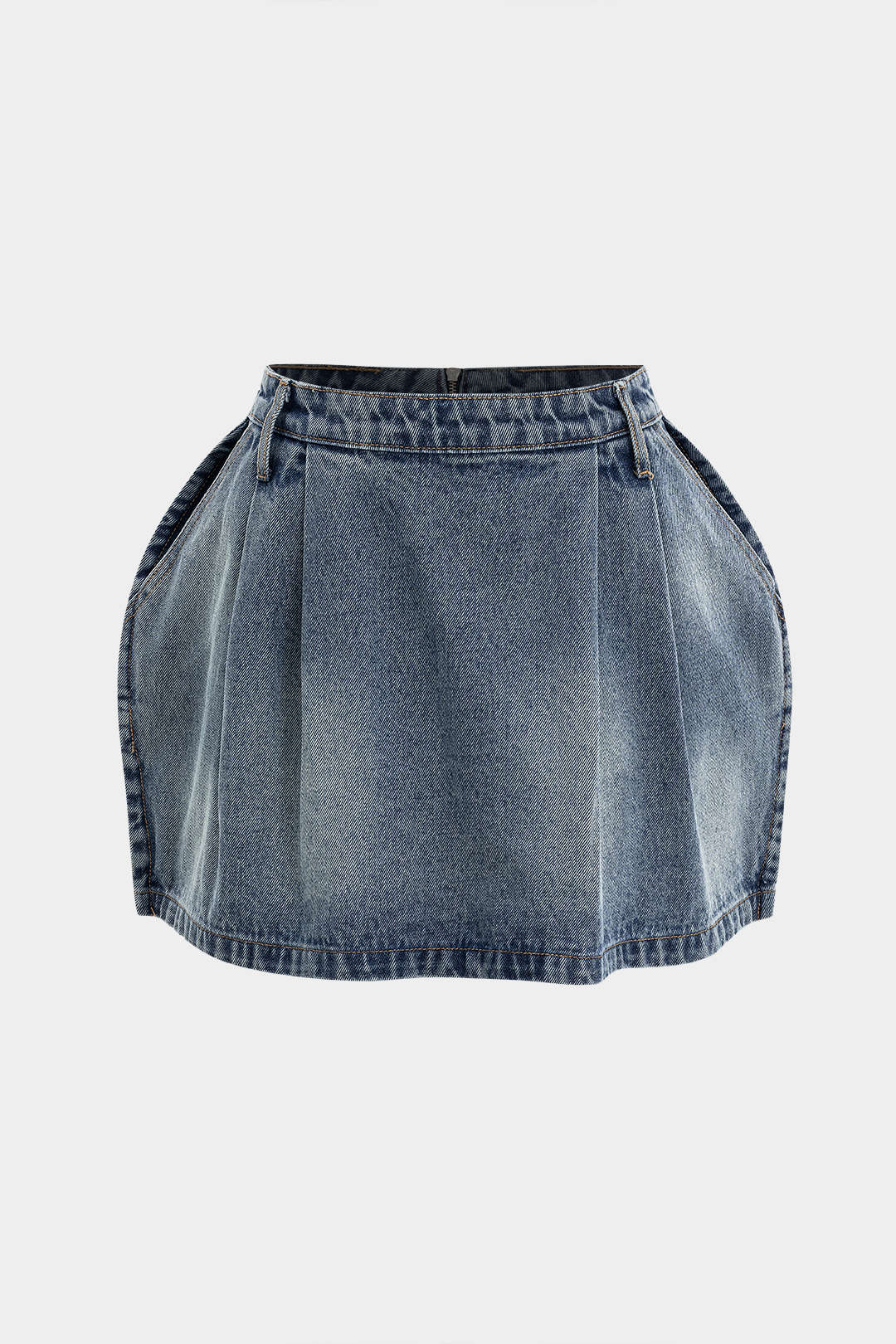 Denim Puff Hem Mini Skirt