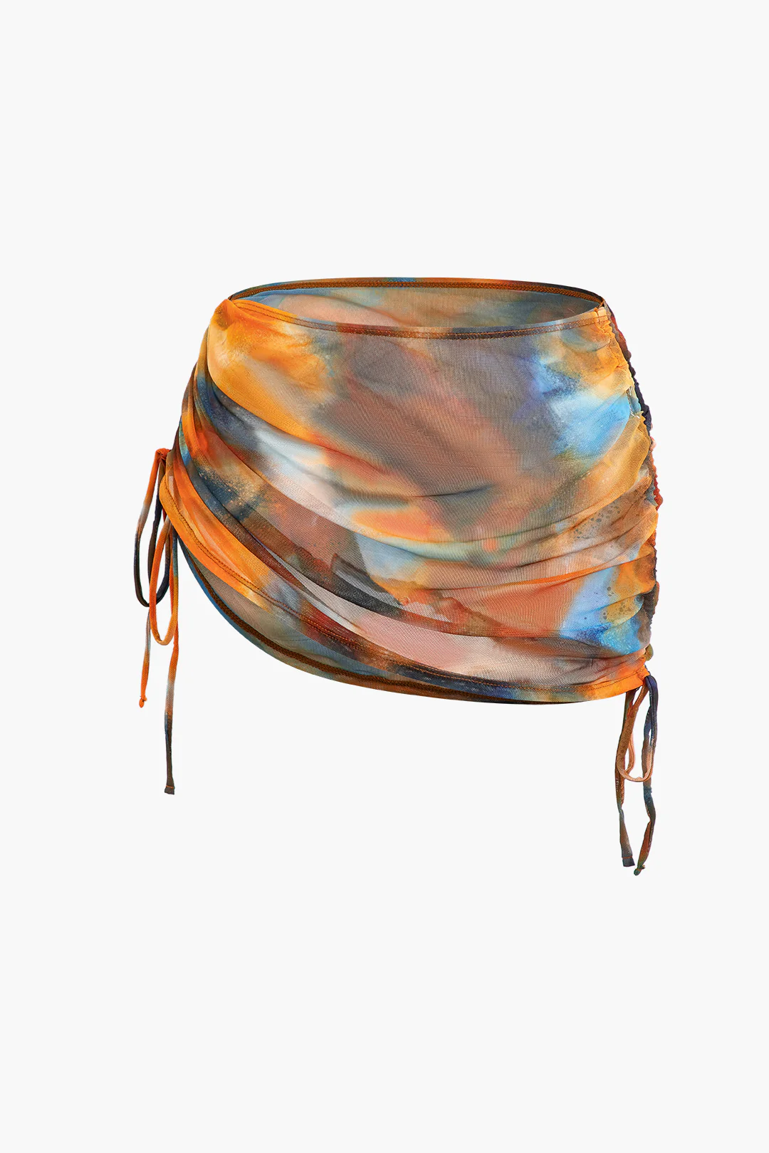 Abstract Print V-neck Cross-back Tie Swimsuit and Mesh Mini Sarong Skirt Set