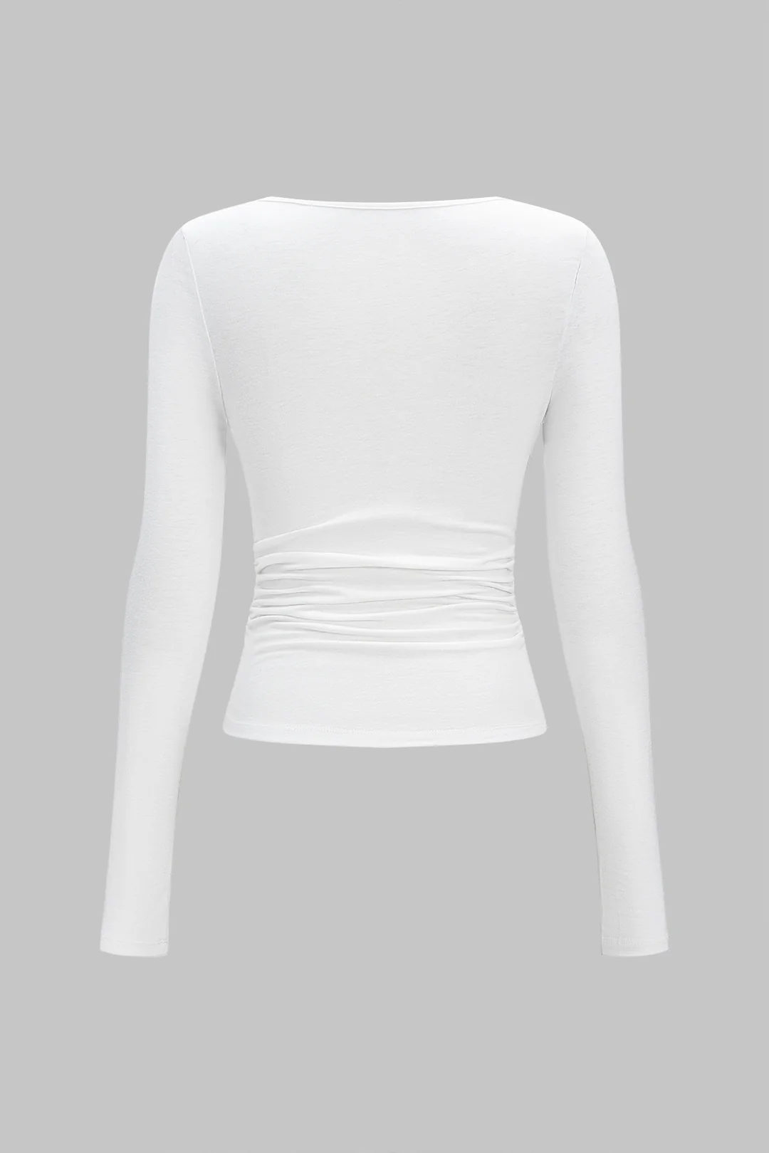 Ruched V-Neck Twist Knot Long-Sleeve Top