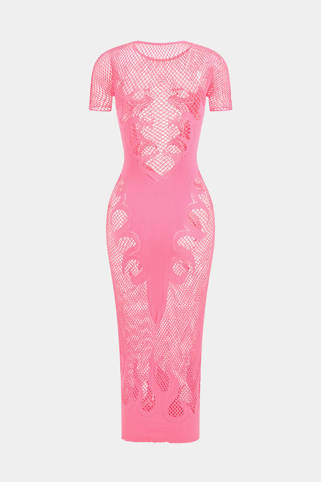 Knit Cut-Out Sheer Short-Sleeve Dress