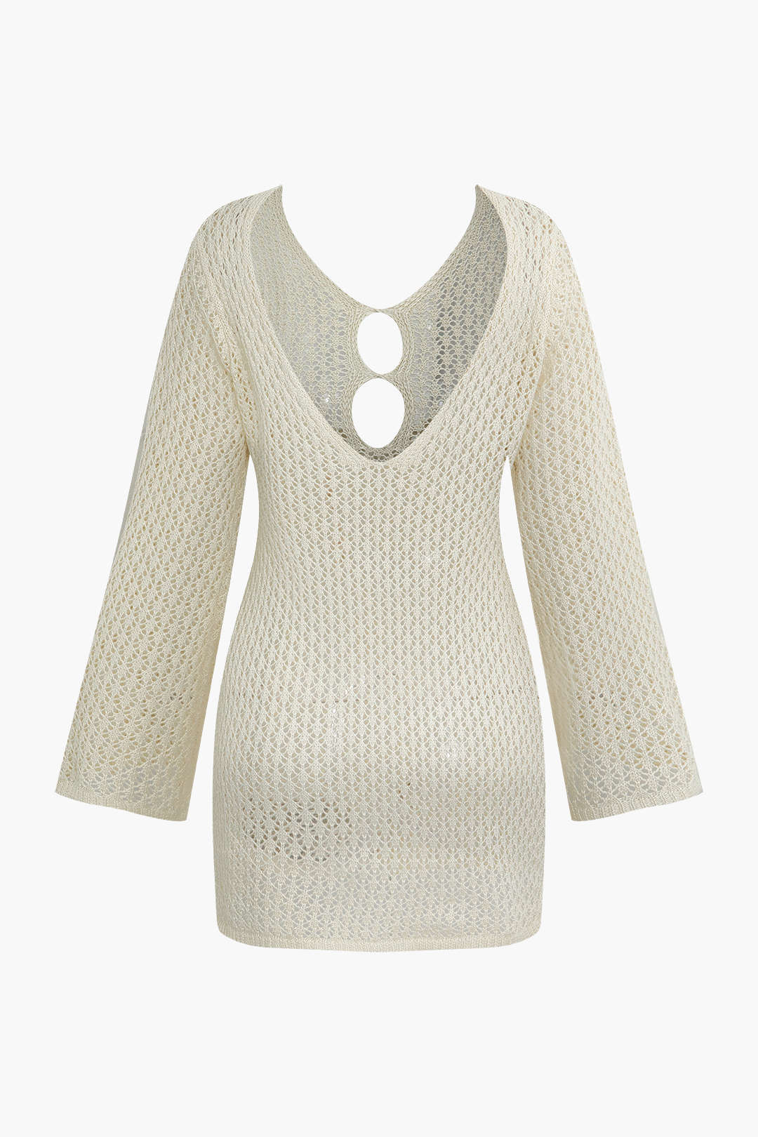 Knitted Backless Long Sleeve Mini Dress with Cut-Out