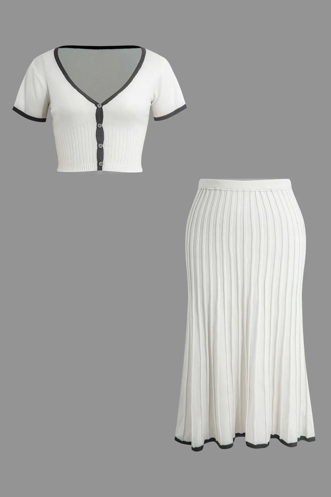 Plus Size Knitted Crop Top and Ribbed Knit Skirt Set