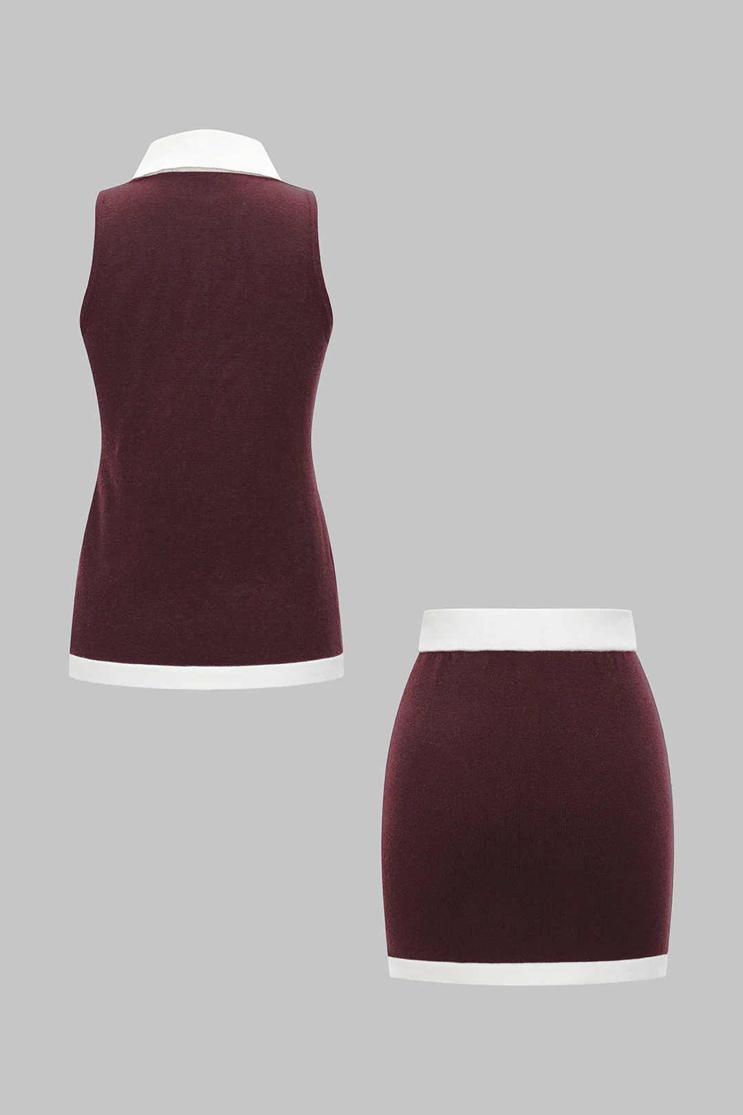 Knit Contrast Metallic Button Vest And Mini Skirt Set