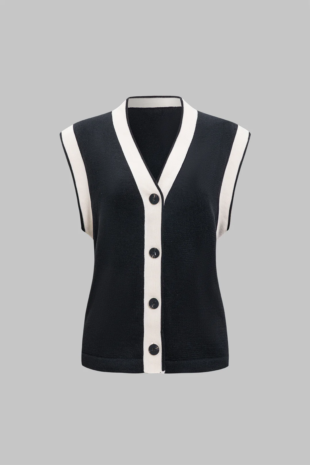 Knit Contrast Button Vest