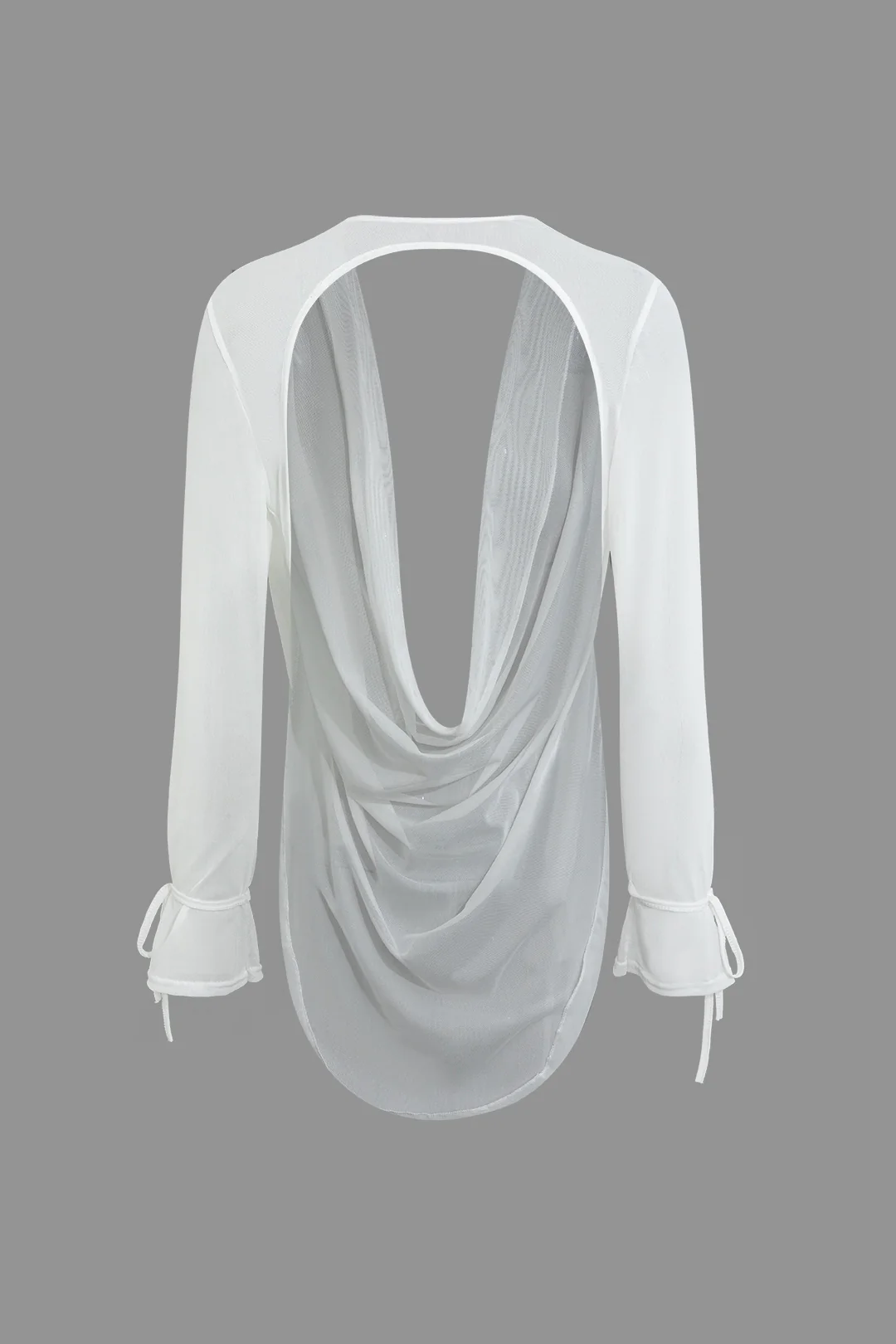 Cowl Neck Backless Tie Mesh Top and Asymmetrical Mini Skirt Outfit Set