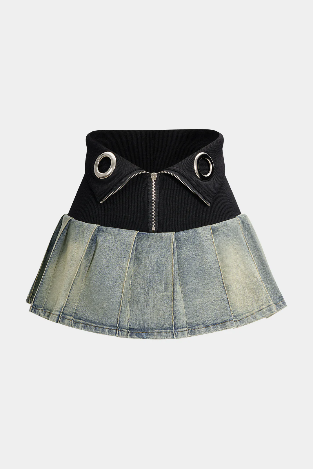 Denim Patchwork Zipper Mini Skirt
