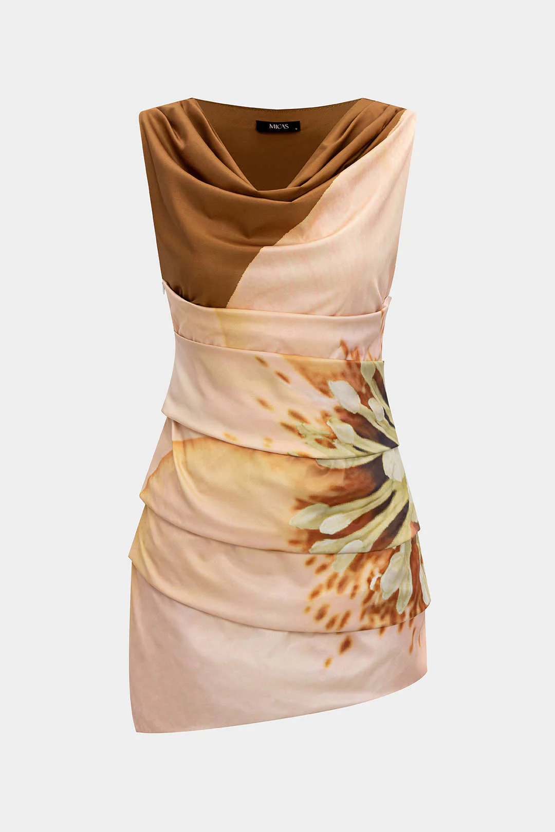 Floral Pattern Cowl Neck Ruched Short Dress