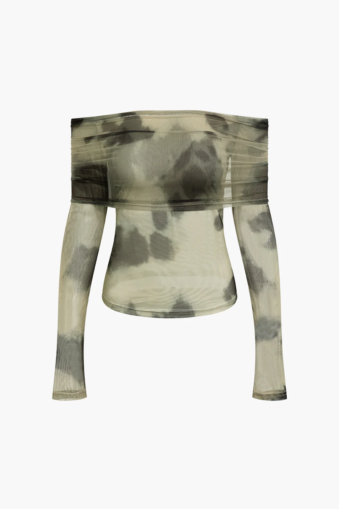 Mesh Colorblock Print Off Shoulder Long-Sleeve Top