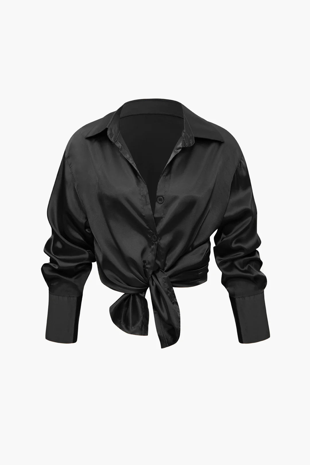 Satin Button-Up Long-Sleeve Shirt and Pants Ensemble