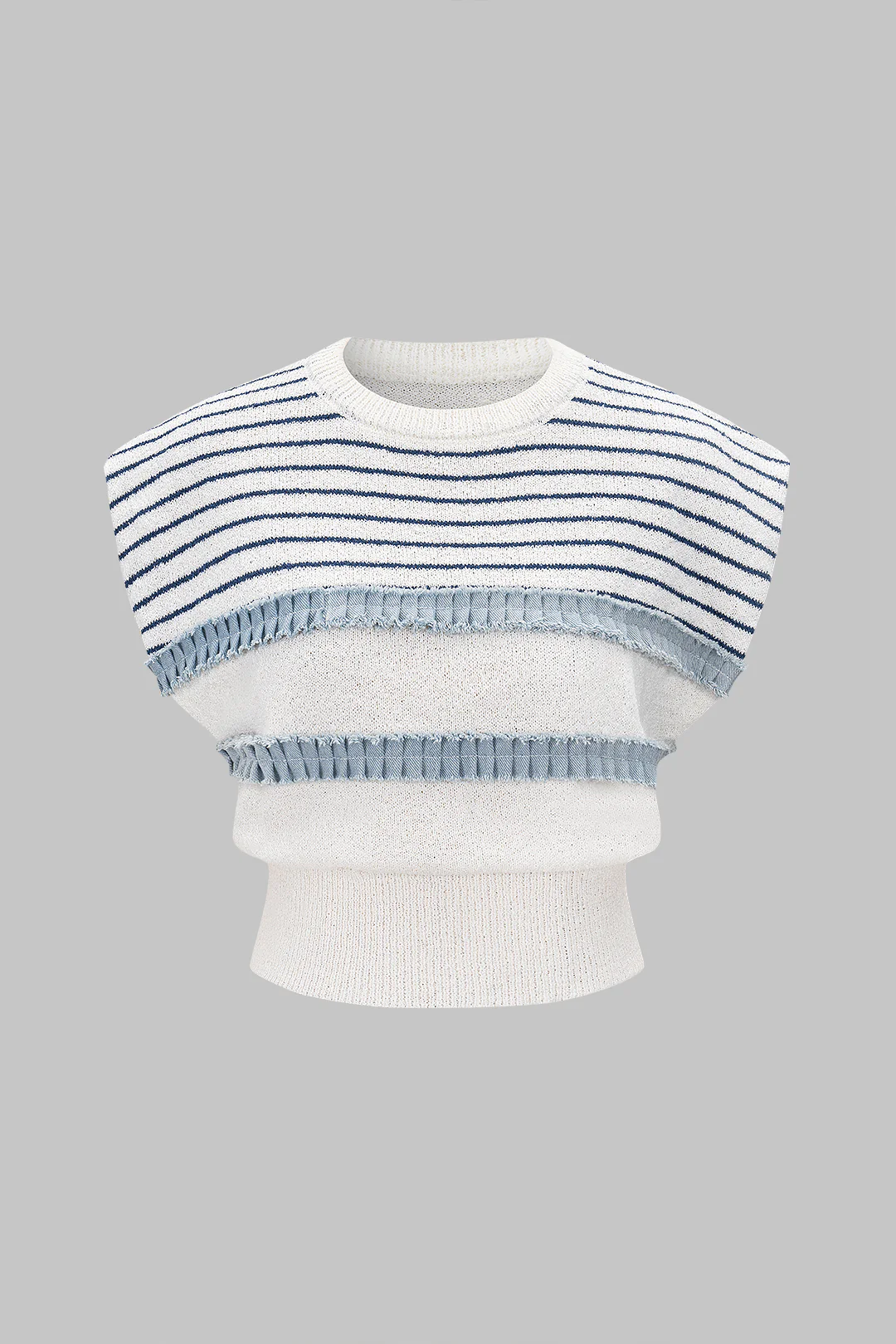 Stripes Print Knit Patchwork Short-Sleeve Top