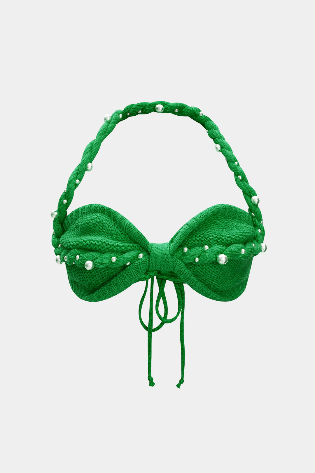 Knit Pearls Decor Halter Neck Braided Tie-Up Tank Top