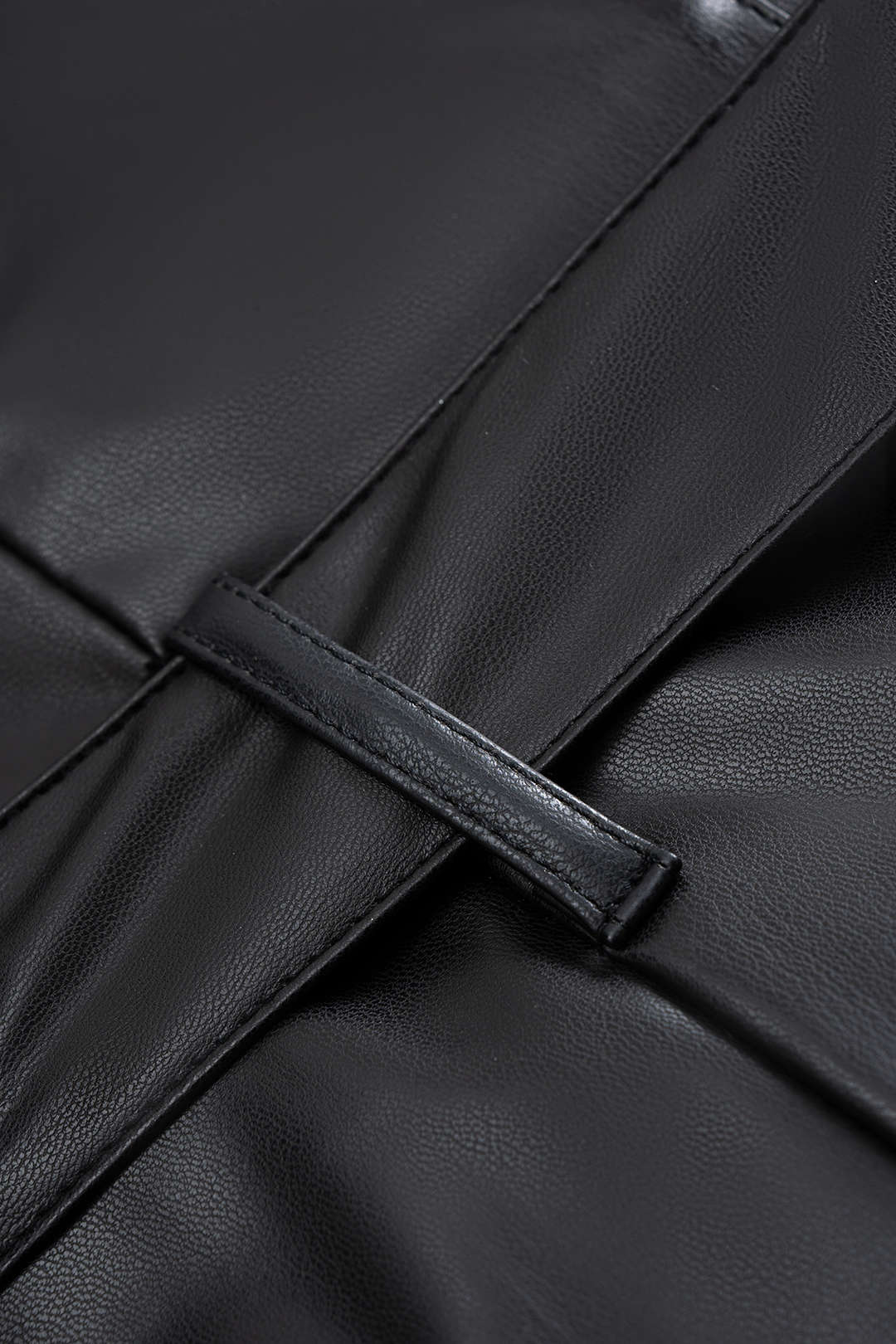 Faux Leather Button-Belted Sleeveless Mid-Length Dress