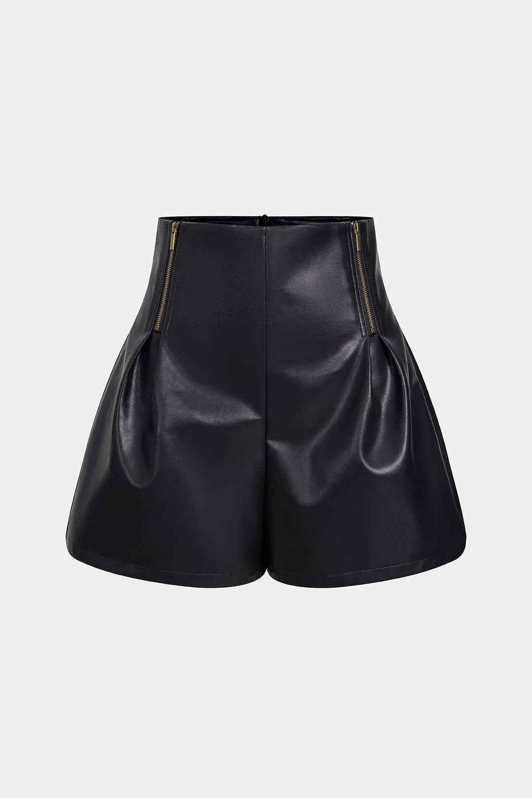 Faux Leather Ruched Zip Shorts