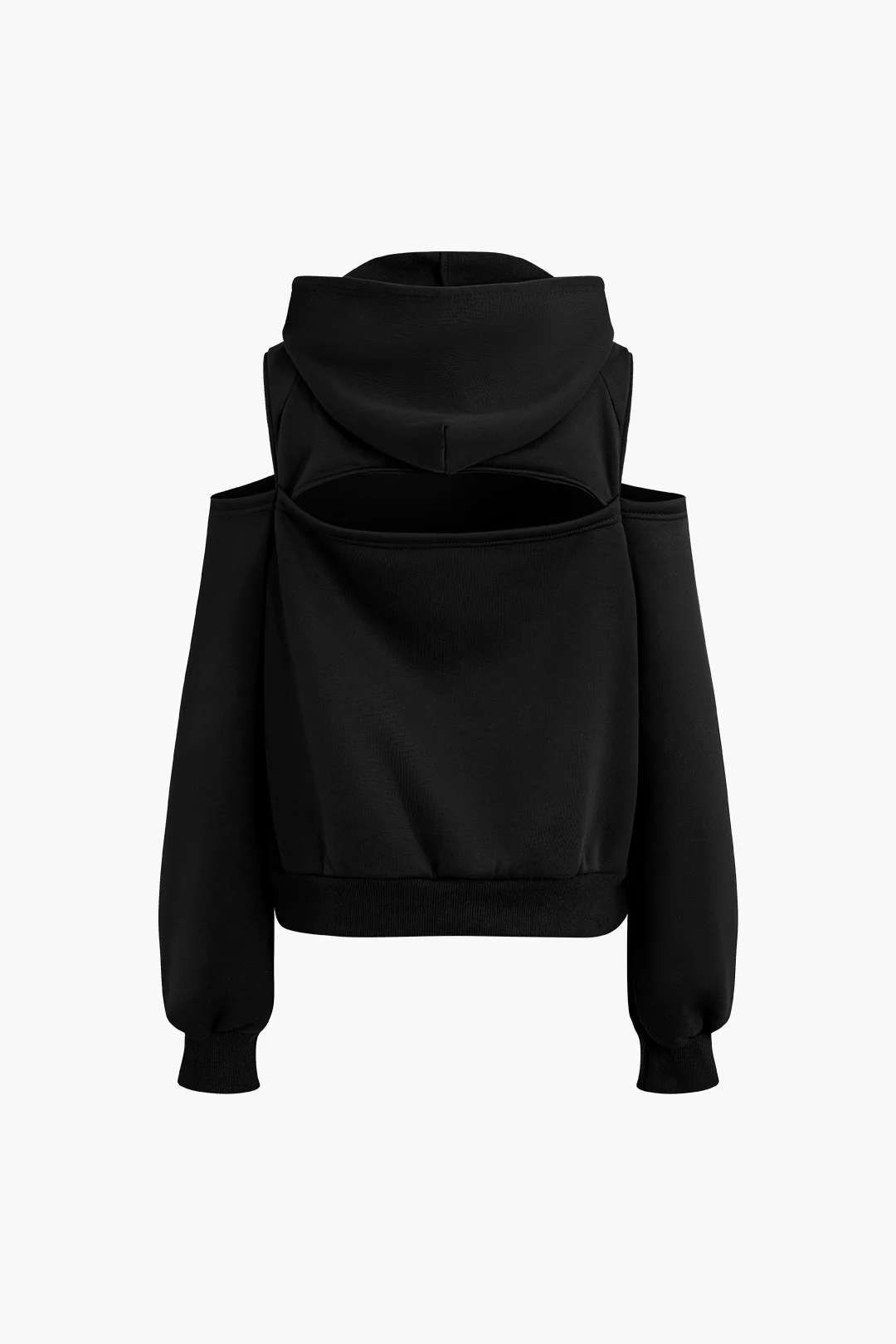 Solid Hooded Cut-Out Sweatshirt and Elastic Pants Combo