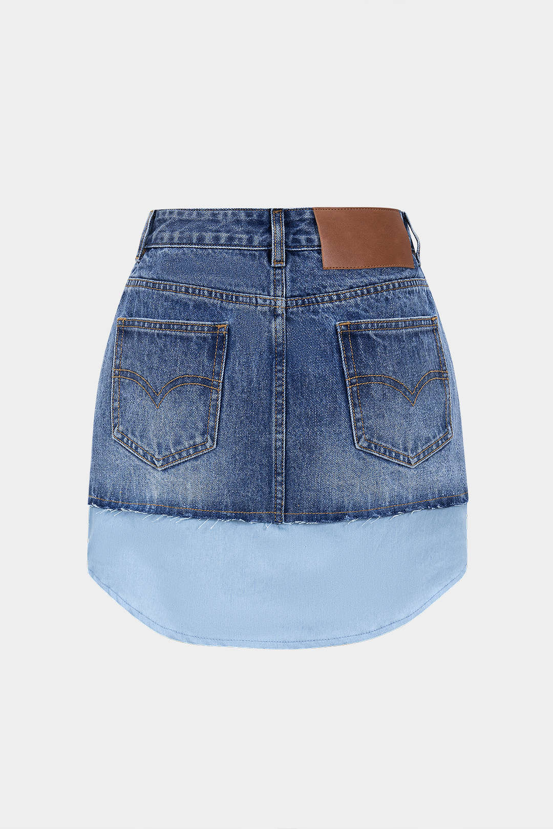Washed Ripped Patchwork Denim Skirt with Buttons