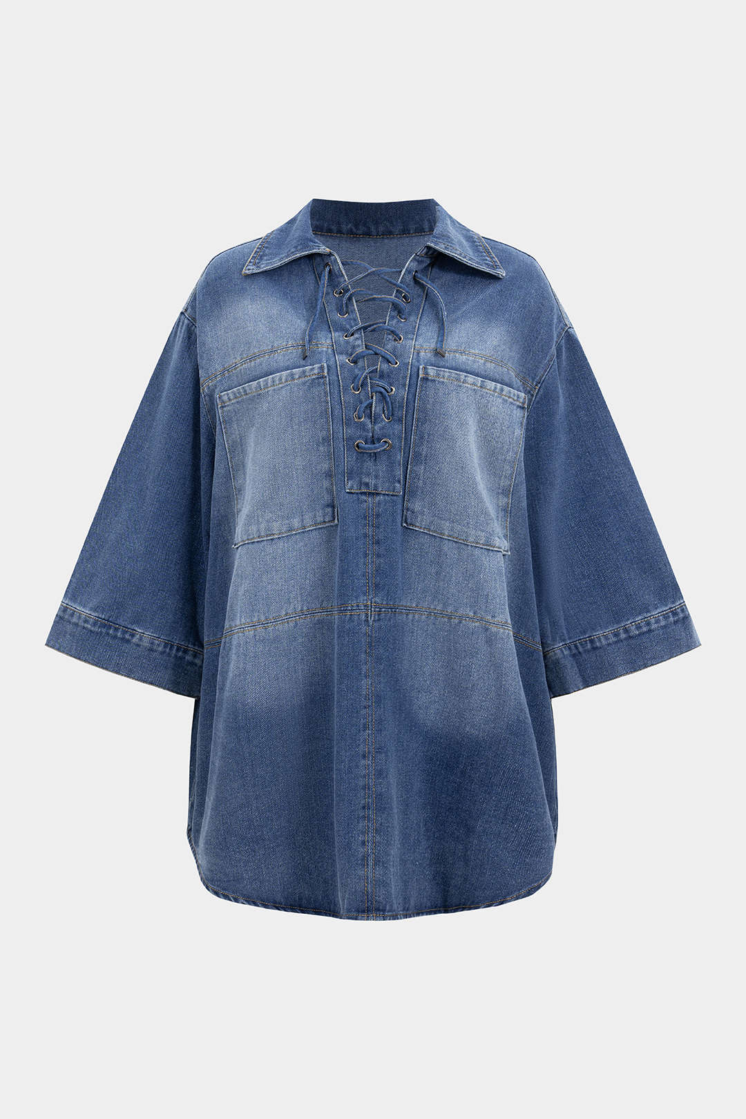 Denim Tie-Up Long Sleeve Shirt