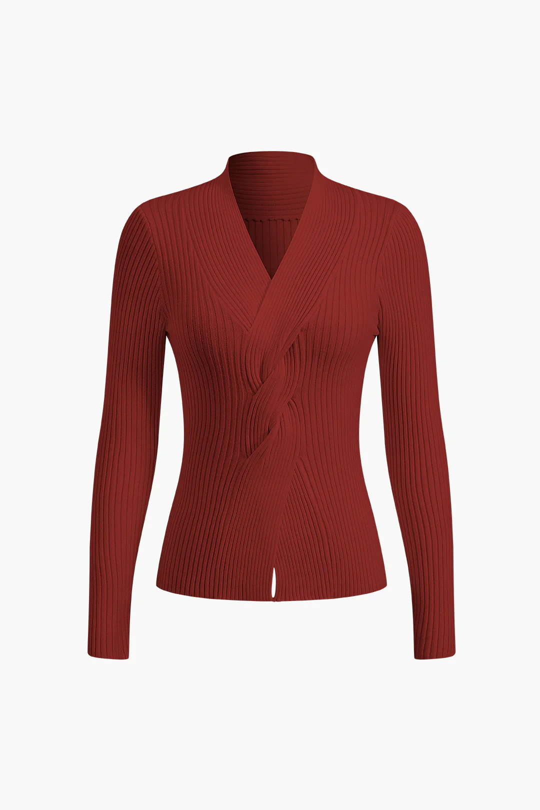 Solid Knitted V-Neck Long-Sleeve Top