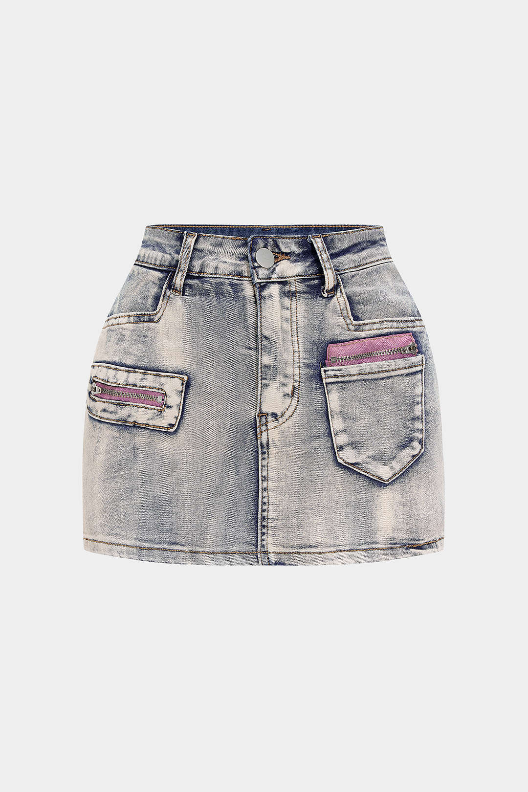 Washed Denim Patchwork Zipper Skirt