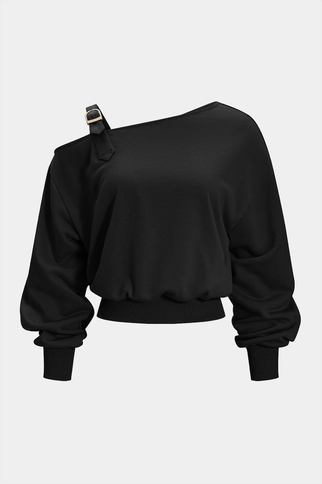 Asymmetric Neck Ruched Long-Sleeved Top