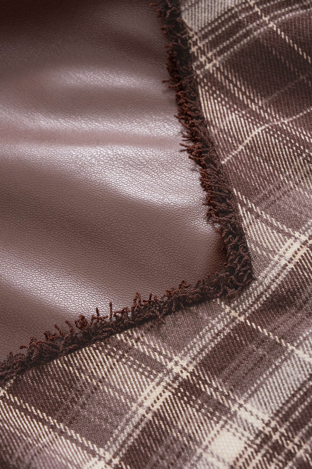 Plaid Print Faux Leather Patchwork Ruched Skirt