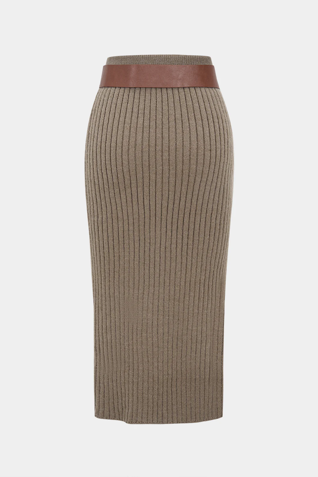 Ribbed Knit Belted Skirt