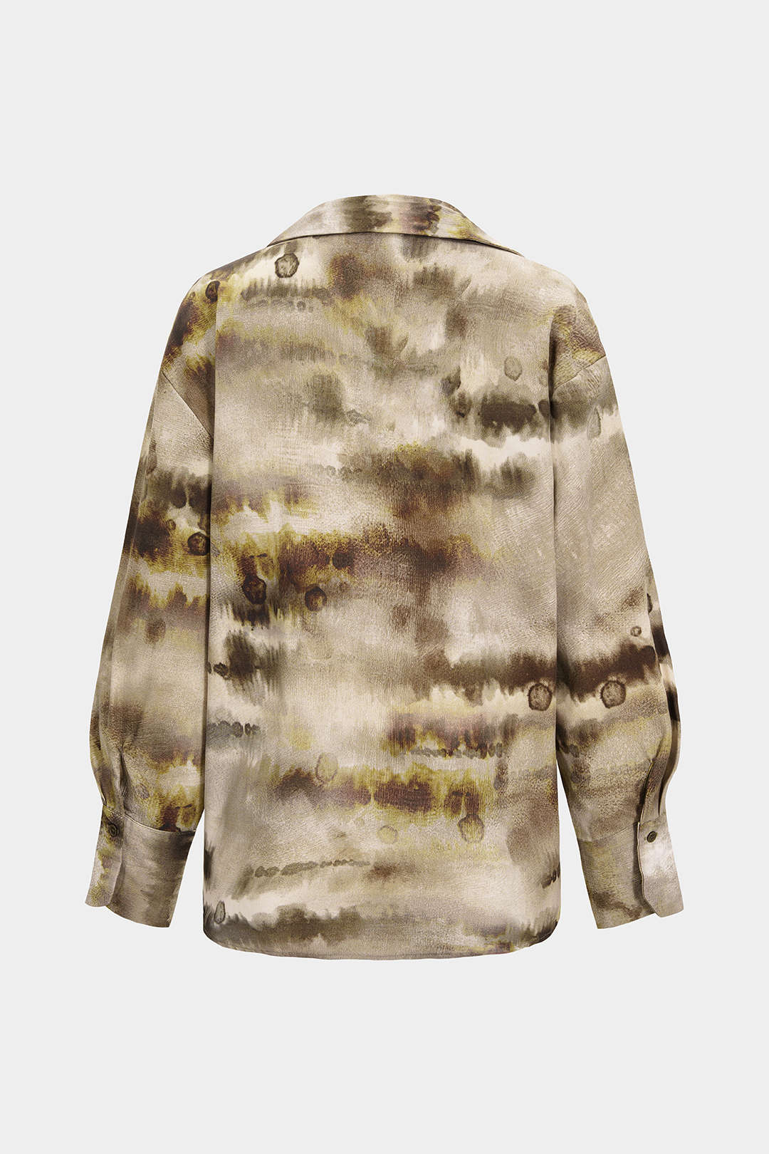 Tie Dye Print Satin Button Long-Sleeve Top