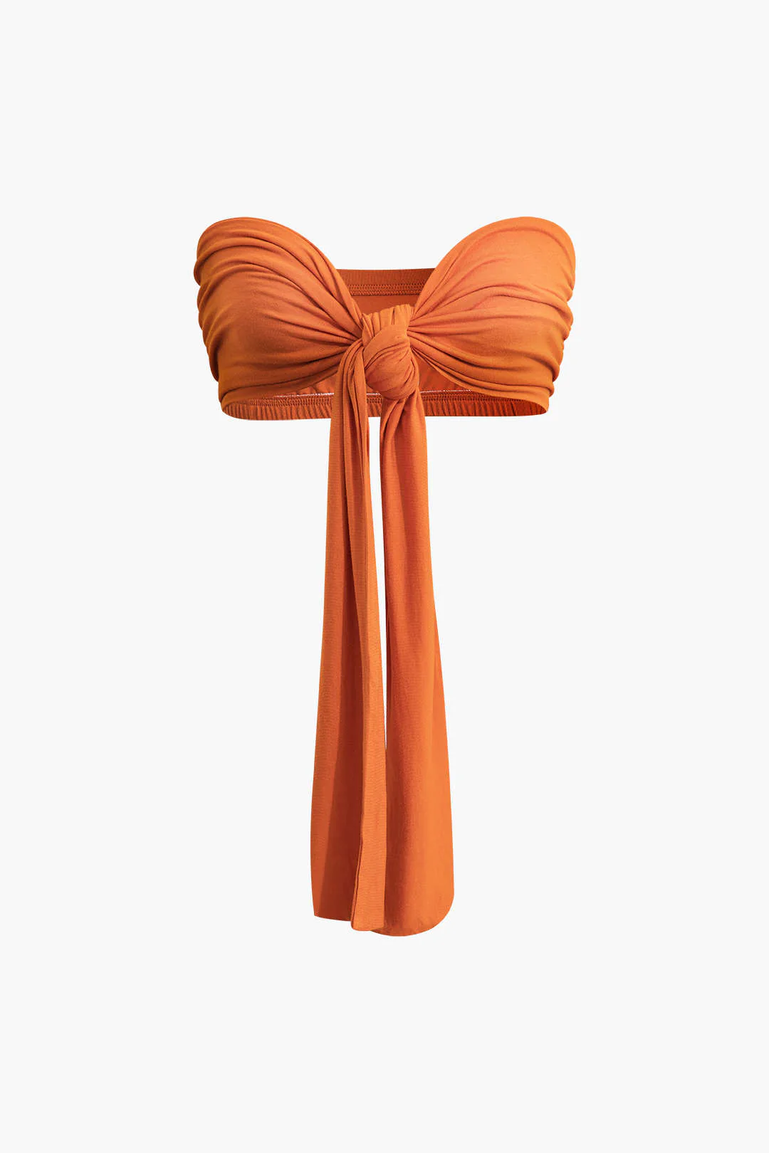Tie Knot Front Ruched Tube Top and Pleated Wide-Leg Pants Set