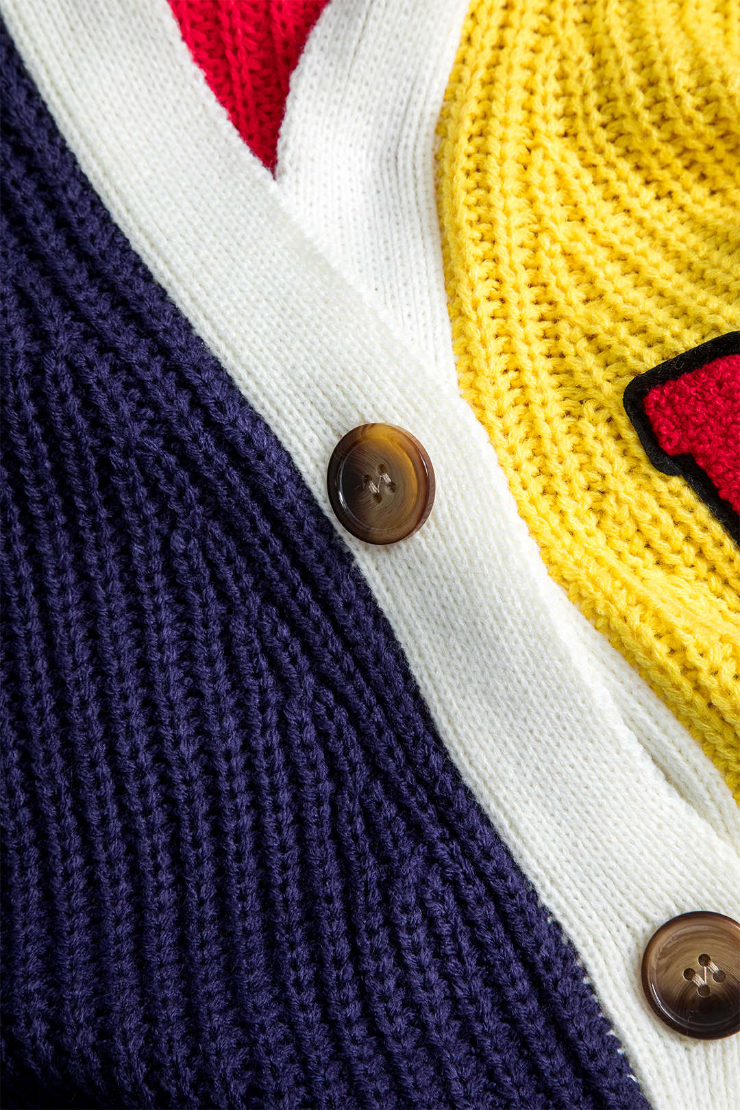 Contrasting Knit Buttoned Long Sleeve Top