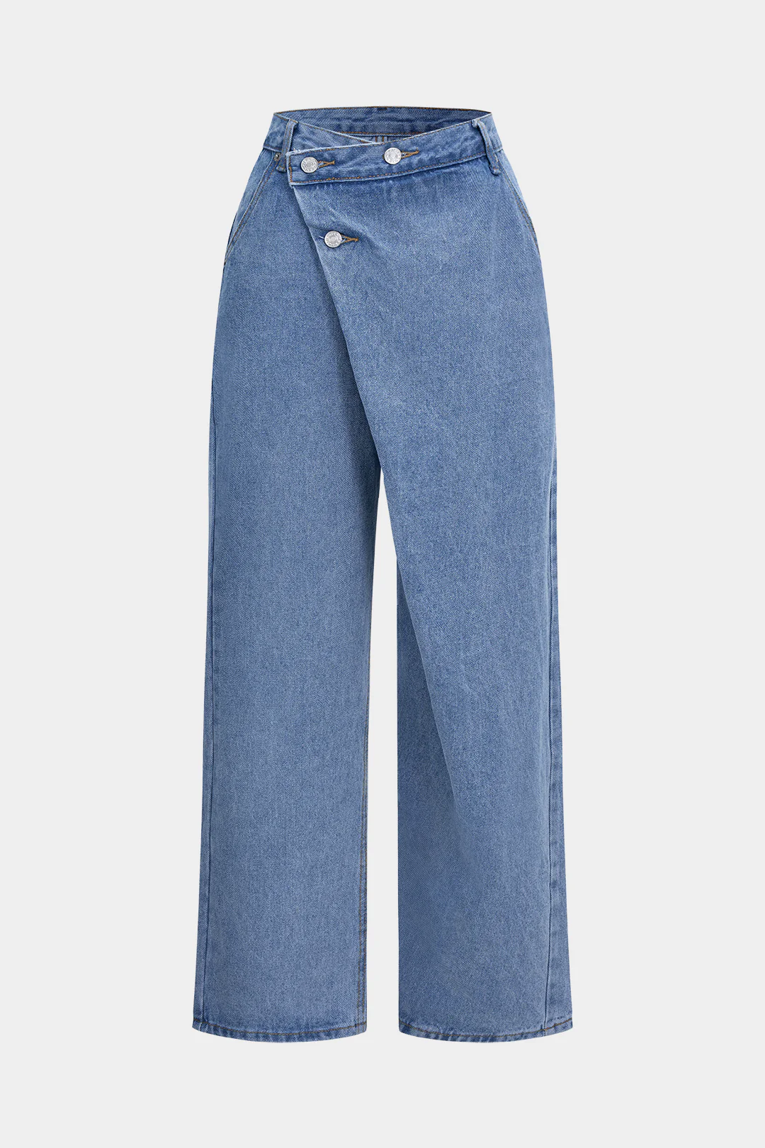 Asymmetrical Straight Leg High Waist Denim Jeans