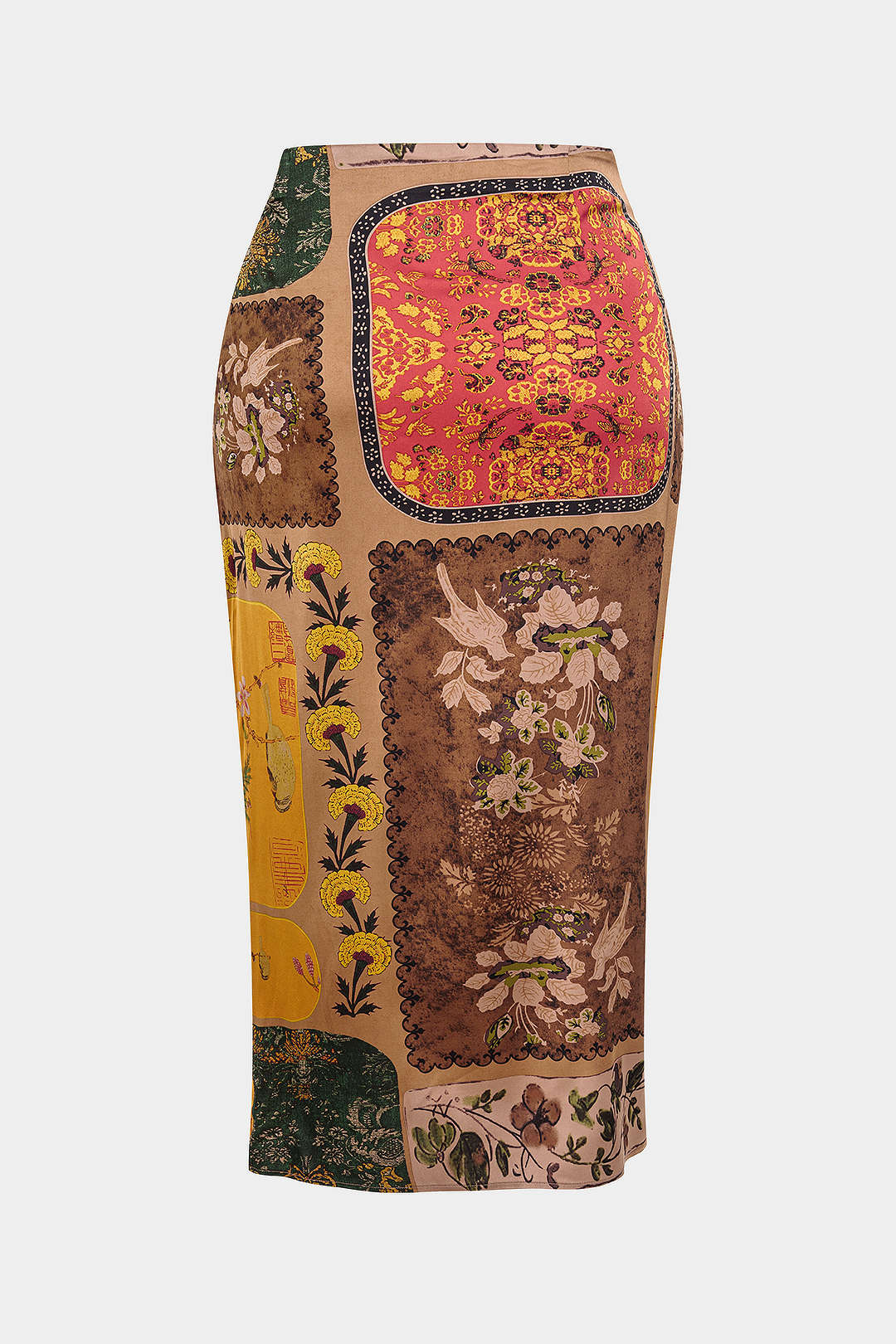 Plus Size Bohemian Pattern Zipper High Waist Twist Knot Skirt