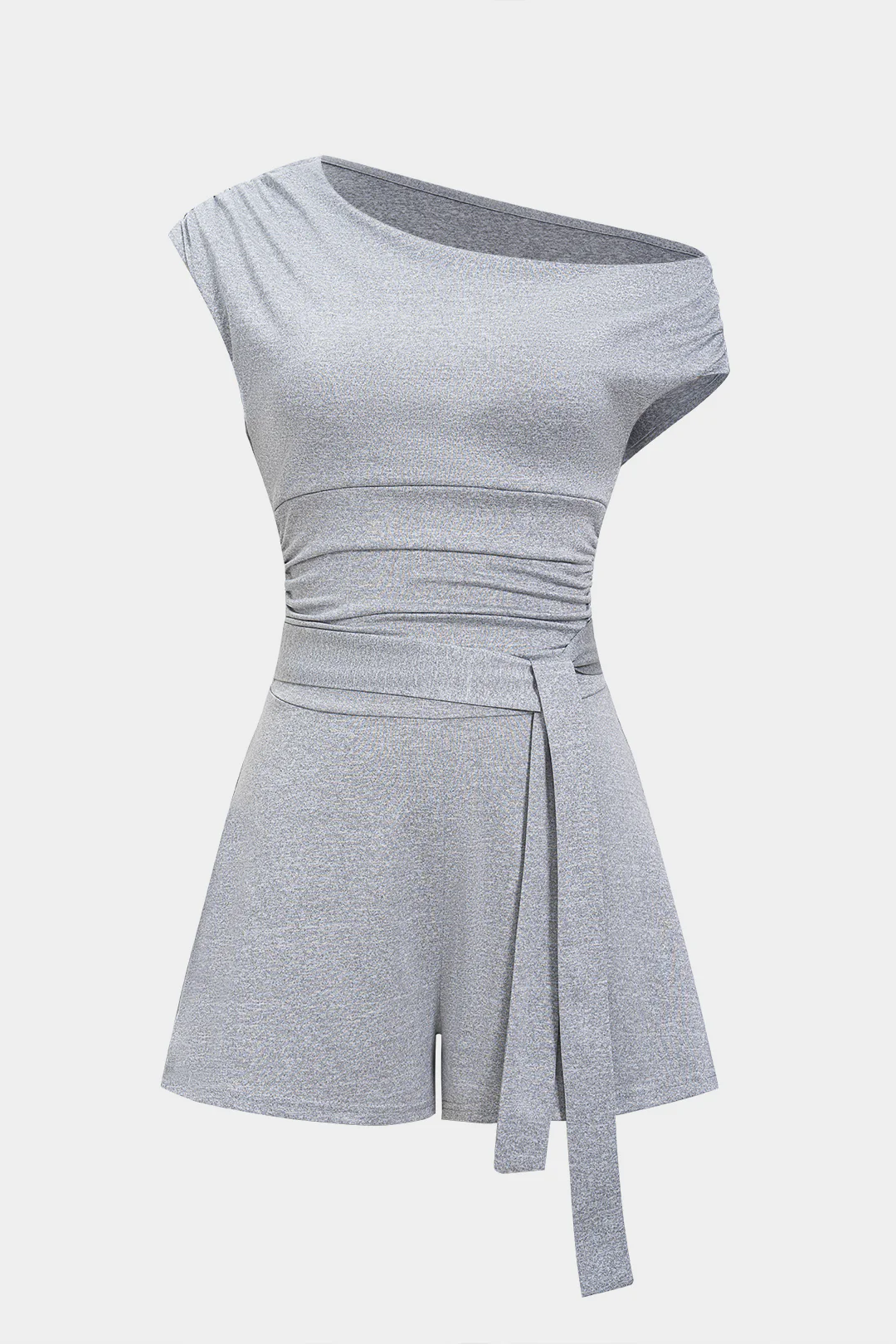 Ruched Belted Asymmetric Short Sleeve Jumpsuit