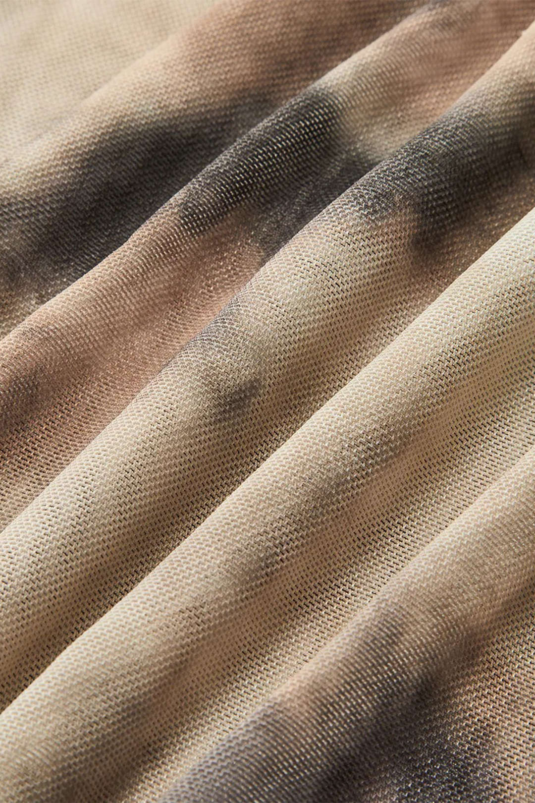 Abstract Printed Mesh Off-Shoulder Ruched Asymmetrical Long-Sleeve Top