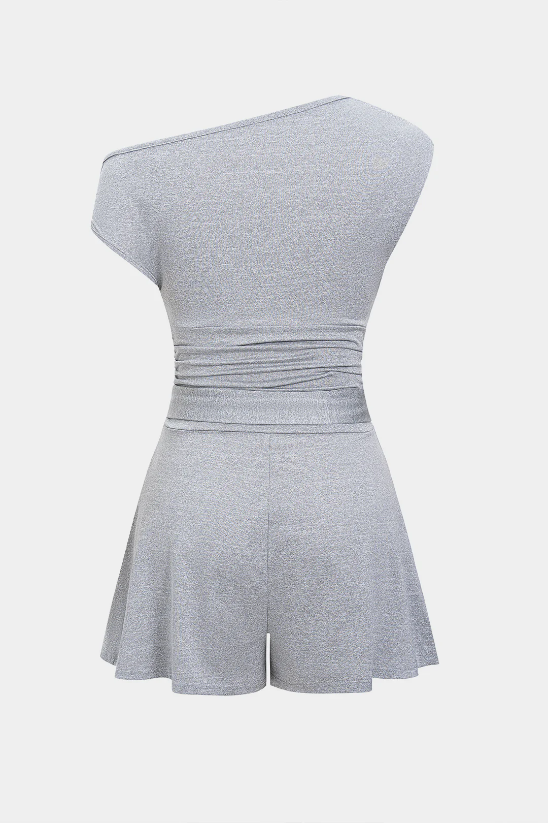 Ruched Belted Asymmetric Short Sleeve Jumpsuit