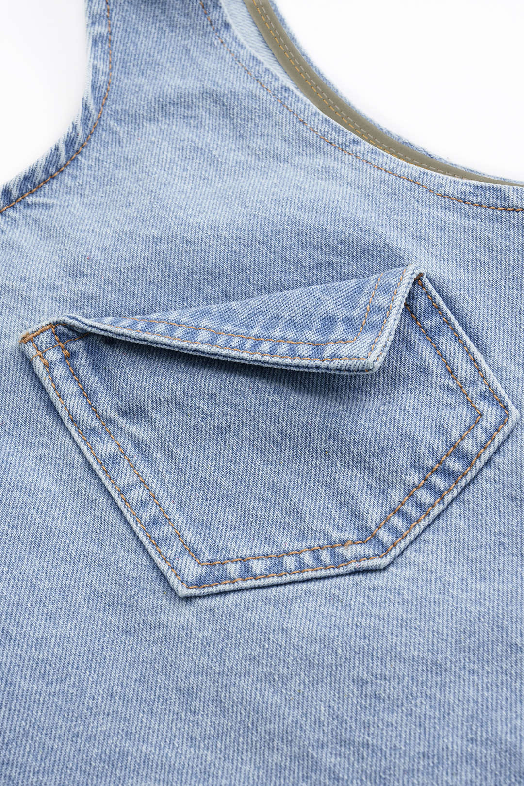 Denim Pocket Tank Top And Drawstring Shorts Set