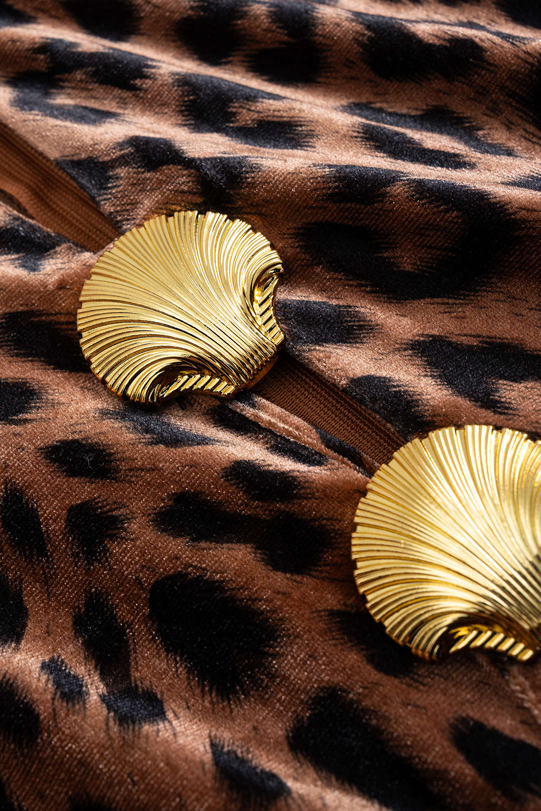 Leopard Print Metallic Decor Round Neck Zipper Short-Sleeve Maxi Dress