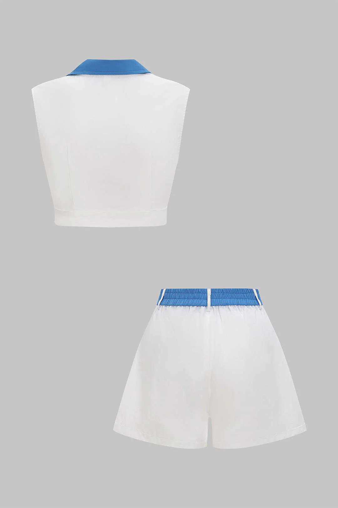 Patchwork Metallic Decor V Neck Tank Top and Shorts Outfit Set