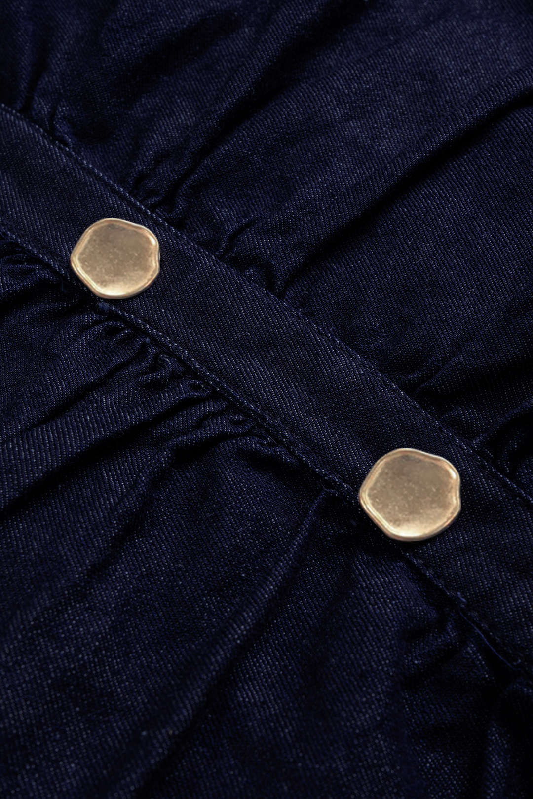 Metallic Button Belted Ruched Short Sleeve Denim Dress
