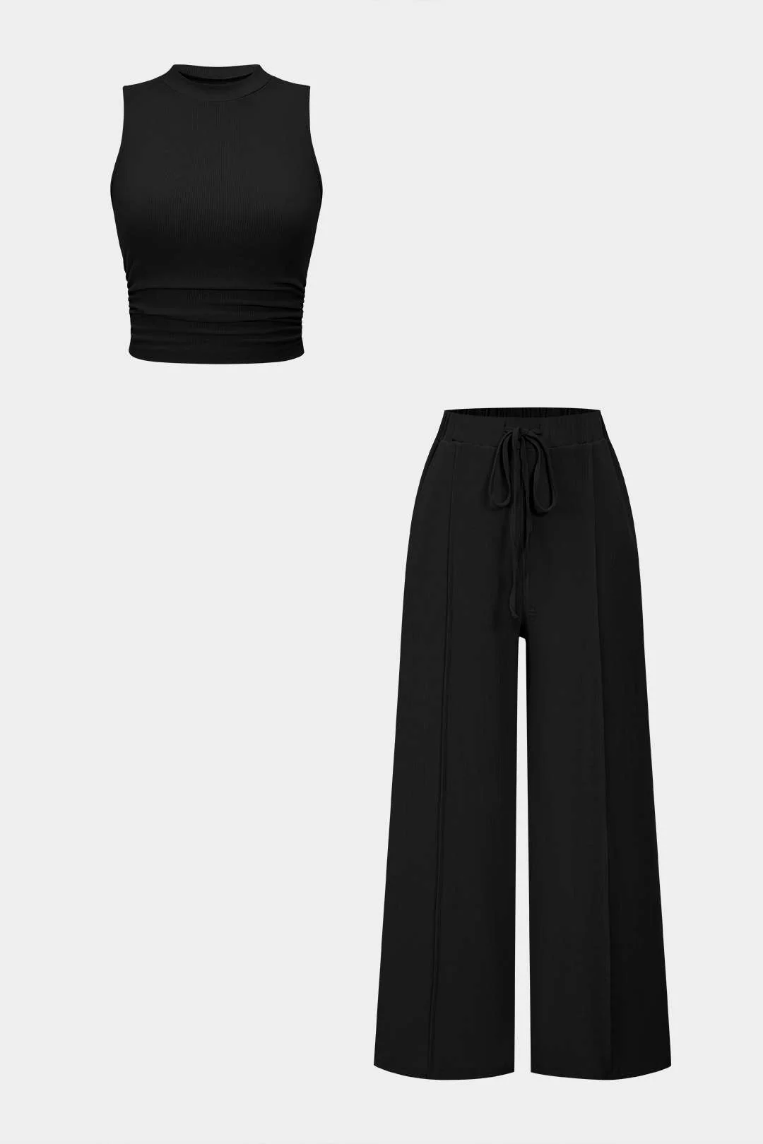 Solid Tank Top and Drawstring Trousers Outfit Set