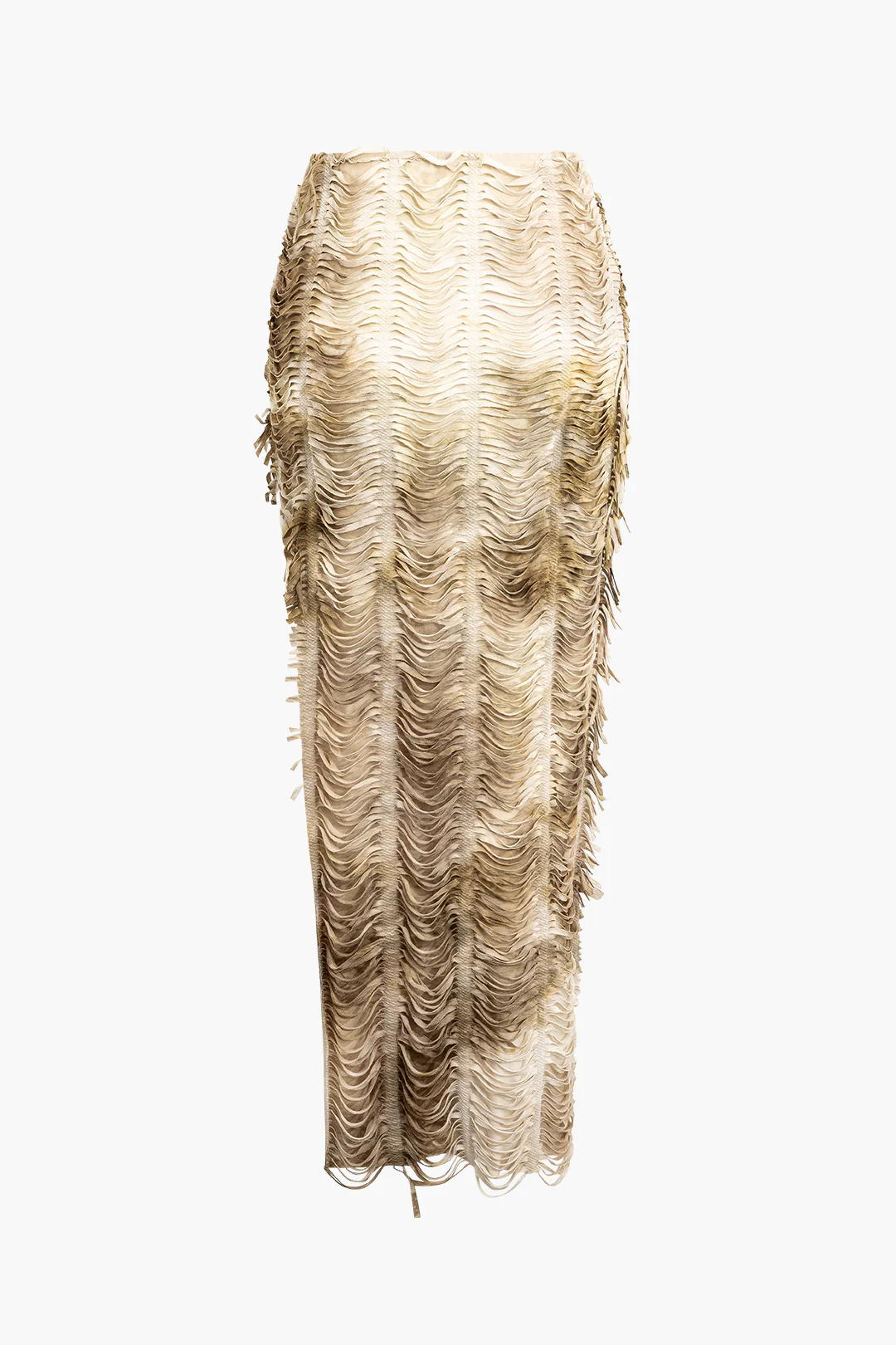 Distressed V-neck Cap Sleeve Crop Top and Slit Maxi Skirt Outfit Set