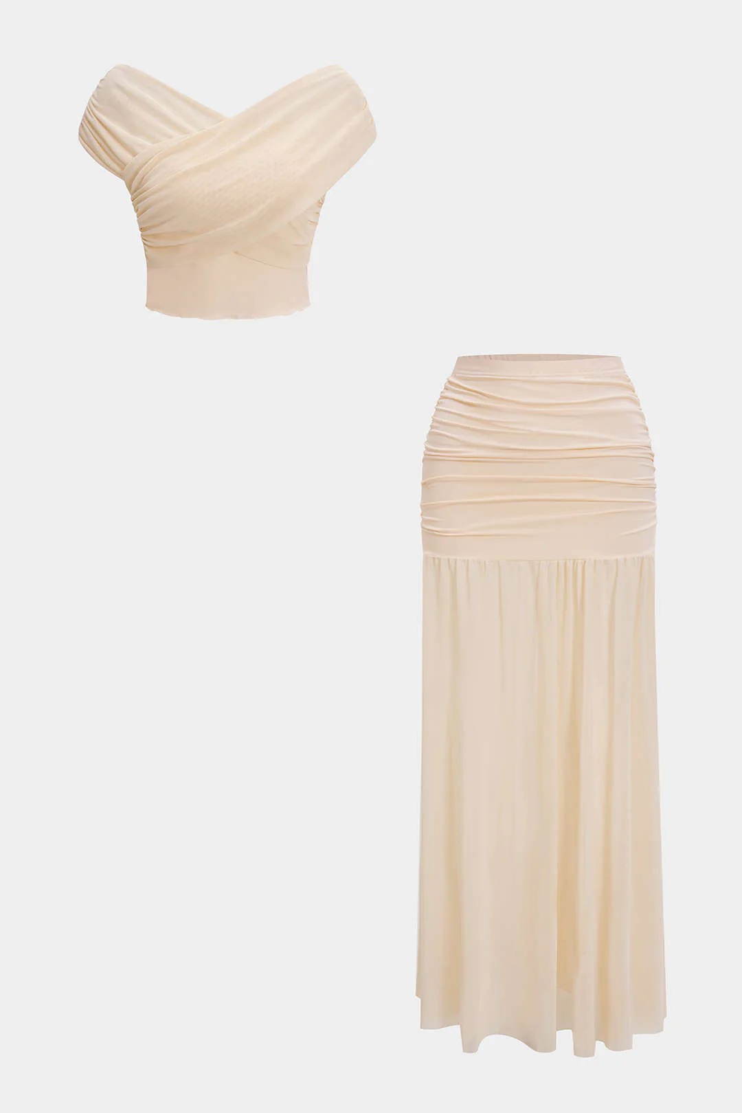 Ruched Patchwork Top and Skirt Outfit Set