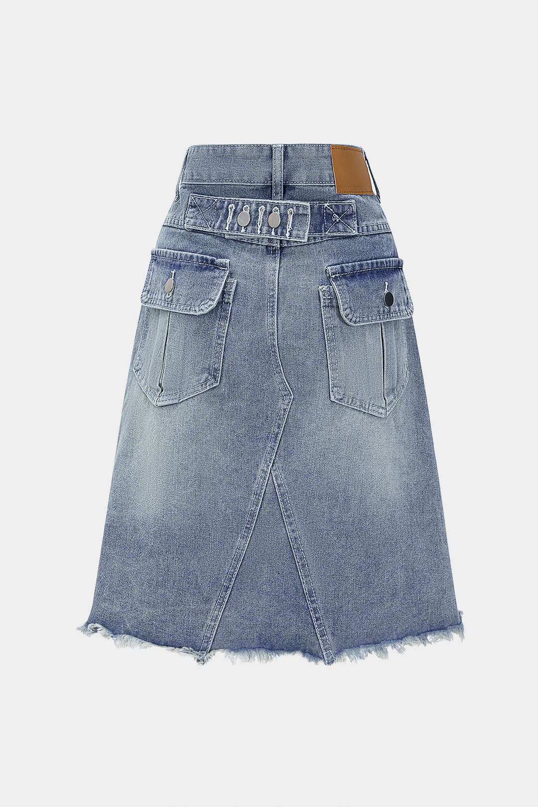 High Waist Belted Frayed Denim Skirt