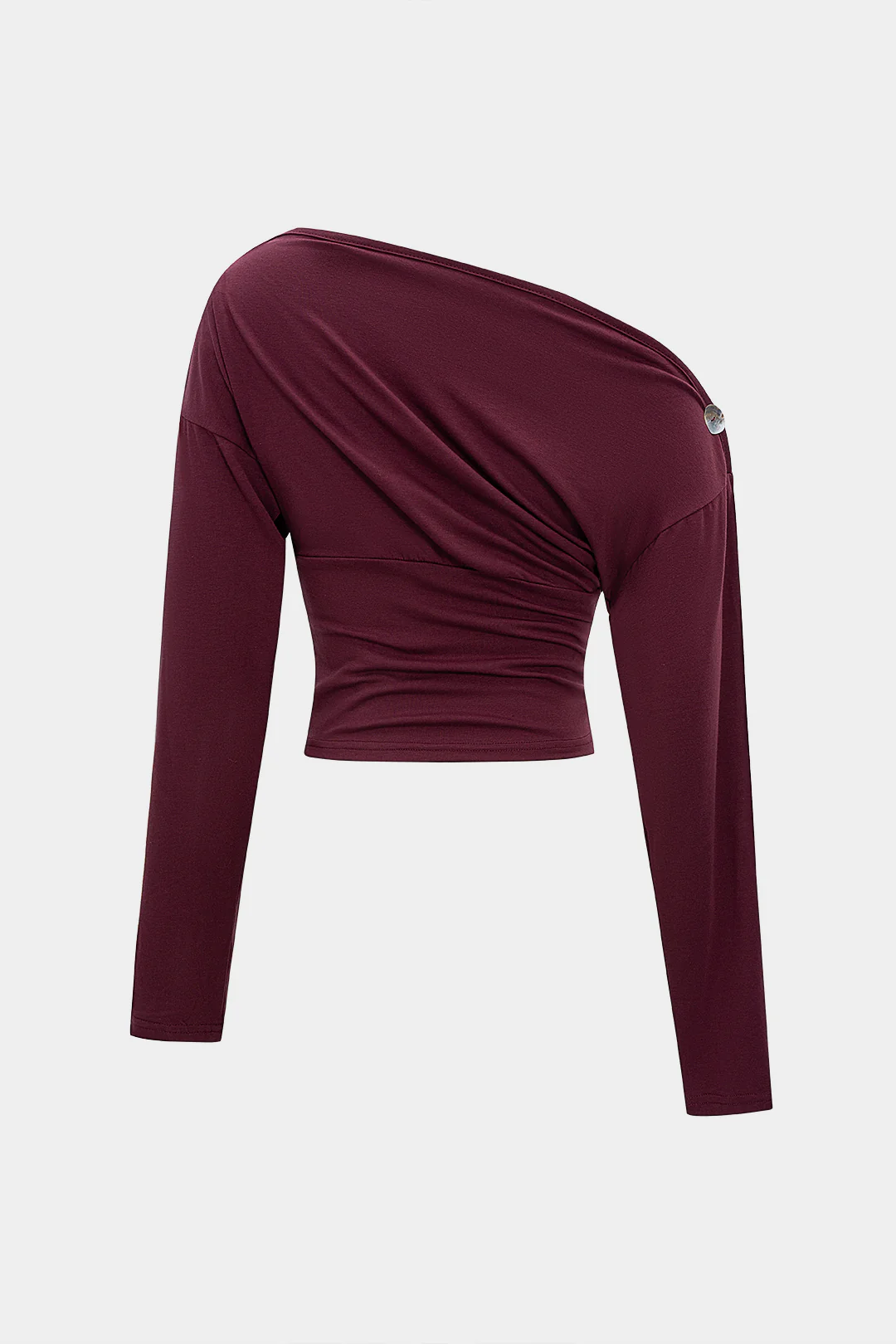 Button Asymmetric Neck Long-Sleeve Top