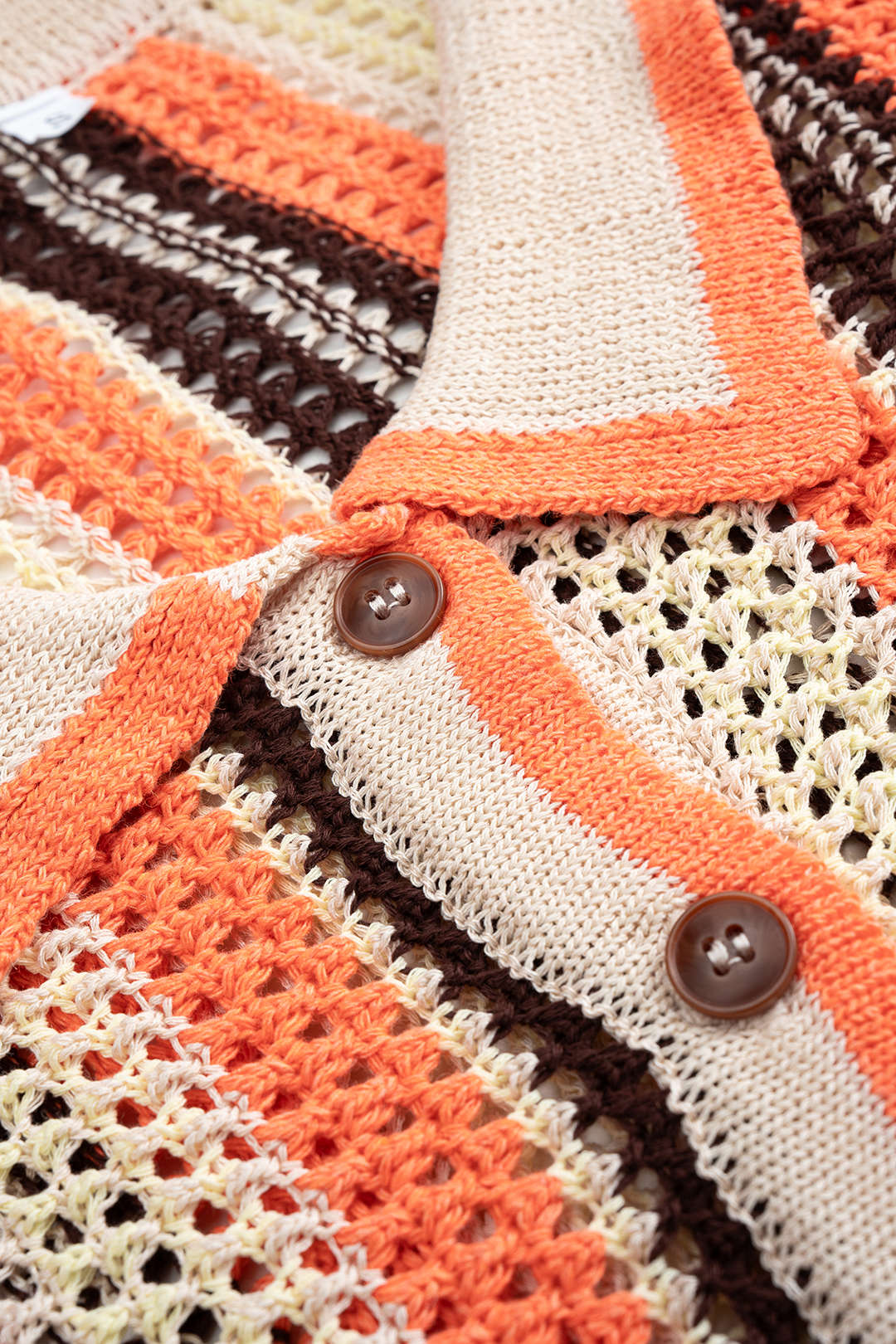 Contrasting Print Knitted Hollow-Out Short-Sleeve Top