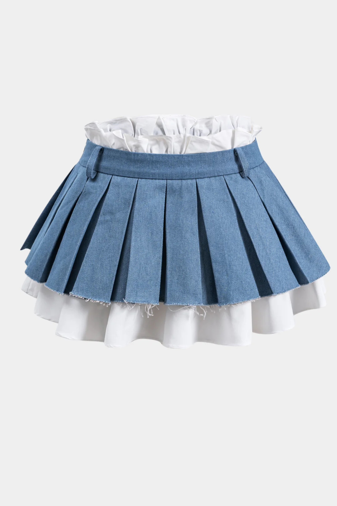 Contrasting Denim Pleated Patchwork Skirt